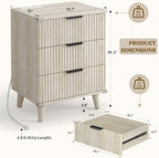 3 Drawers Nightstands Set of 2 w/Charging Station, Modern Fluted Dresser - Image 3