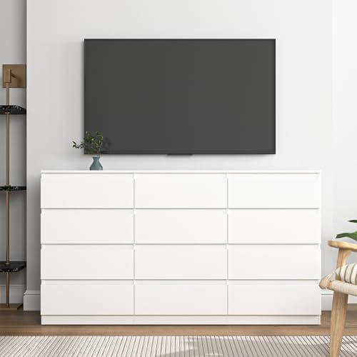 VERYKE White 12 Drawer Dresser for Bedroom,Chest of Drawers with No-Handle Design for Closet,Modern Wood Dresser Bedroom Storage Furniture - Image 6
