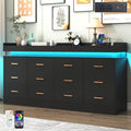 Hlivelood 12 Drawer Dresser with LED Light and Charging Station, Modern Chest of Drawers for Closet, Wide Drawer Organizer Cabinet, Living Room, Entryway, Hallway, Black by Hlivelood
