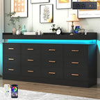 Hlivelood 12 Drawer Dresser with LED Light and Charging Station, Modern Chest of Drawers for Closet, Wide Drawer Organizer Cabinet, Living Room, Entryway, Hallway, Black by Hlivelood