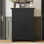 5 Drawer Dresser for Bedroom, Wood Dresser Chests of Drawers with Metal Handle, 47" Tall Vintage Design Storage Dressers for Bedroom, Cabinet Organizer Drawers for Hallway, Entryway, Closet, Black - Image 6