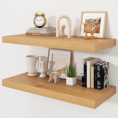 30" Natural Oak Color Floating Shelves 12inch Deep Shelf, Set of 2 by Ornawit