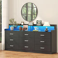 Bigbiglife 9 Drawer Dresser with Built in Power Outlet and LED Light, Modern Chest of Drawers for Bedroom, Triple Wide Drawer Organizer Cabinet for Living Room, Entryway, Hallway, Black by Bigbiglife