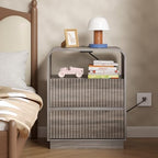 BORNOON Dresser with 2 Drawers and Charging Station, Fluted Bedside Table with Round Curved Corner, Hidden Handles, 2 AC Outlets and 2 USB Ports, Modern Wood End Table with Open Shelf for Bedroom - Image 6