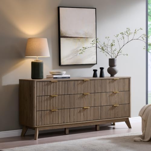 T4TREAM 63" Wide Fluted 9 Drawer Dresser for Bedroom, Grey Alder - Image 3