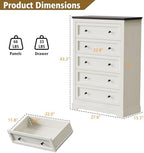 LOUVIXA Farmhouse Dresser 5 Drawer, Bedroom Chest of Drawers, Dressers with 5 Drawers, Wooden Dressers for Bedroom, Living Room, Tv Stand, Entryway(Off White-Brown) - Image 2