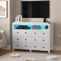 Wodeer White Dresser 6 Drawer Dressers for Bedroom with LED Lights, Charging Station, Wood Chest of Drawers with Metal Handles, Modern TV Stand Storage Cabinet for Living Room, Hallway, Entryway by WODEER