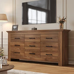 9 Drawer Dresser for Bedroom, Wood Dresser Chests of Drawers with Metal Handle, Triple Wide Dressers, Vintage Design Storage Chest Cabinet and Organizer Drawers for Closet, Hallway, Entryway, Walnut - Image 3