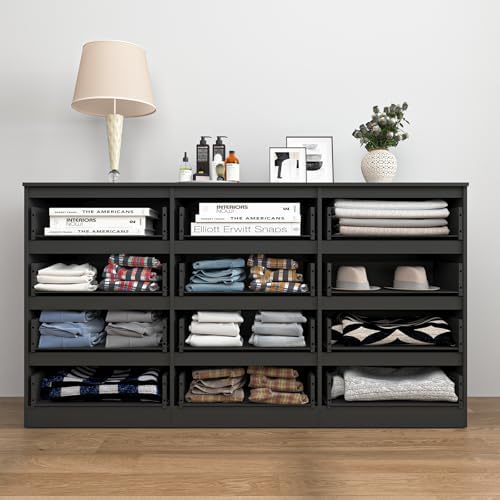 VERYKE Black 12 Drawer Dresser for Bedroom,Chest of Drawers with No-Handle Design for Closet,Modern Wood Dresser Bedroom Storage Furniture - Image 2