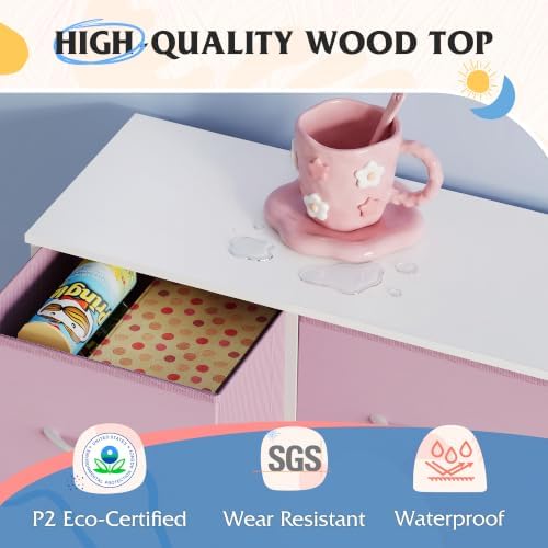 WLIVE Pink Fabric Dresser for Bedroom, 6 Drawer Dressers, Chest of Drawers - Image 7