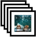 Hongkee 16x16 Frame Set of 4, 16 x 16 Black Wood Style(Mat 12x12) by Hongkee