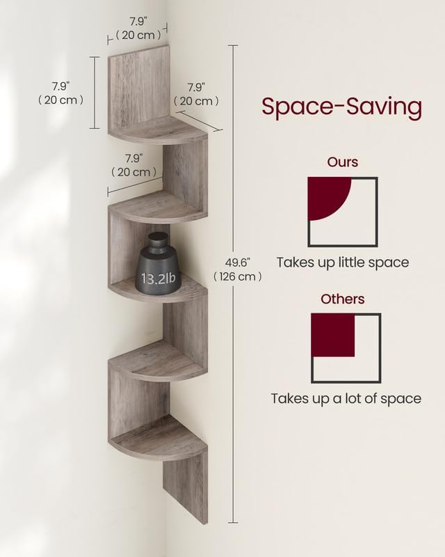 VASAGLE Corner Shelf Wall Mount, 5-Tier Floating Corner Bookshelf - Image 3