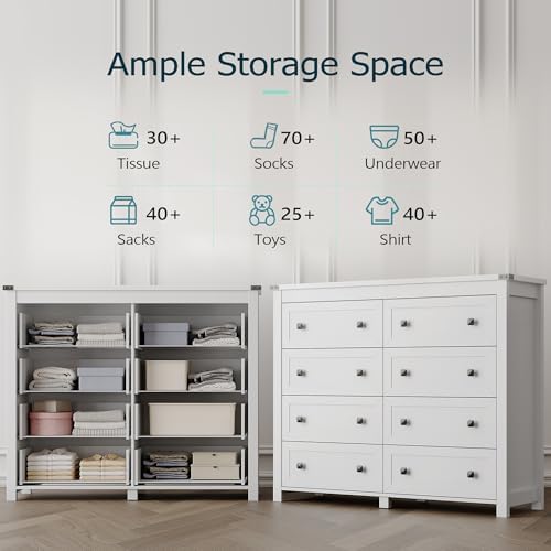Xixini 47.2" Wide 8-Drawer Farmhouse Dresser for Bedroom, White - Image 4