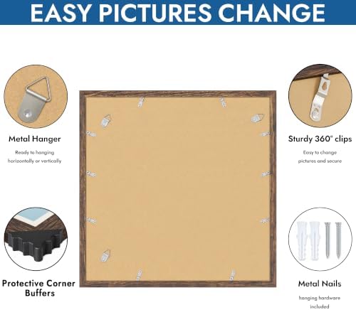 Hongkee 20x20 Frame Set of 4, 20 x 20 Rustic Brown Wood Style(Mat 16x16) - Image 5