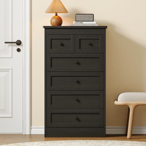 wanan Tall 6 Drawer Dresser for Bedroom, Black Modern 43.3'' Tall Wood Chest of Drawers, Storage Organizer with Smooth Metal Rails & Anti-Tip Kit for Closet, Hallway, Living Room - Image 5