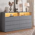 Gyfimoie Grey 6-Drawer Dresser for Bedroom w/Power Outlet and LED Light by Gyfimoie