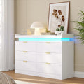 knoworld 6 Drawer Dresser for Bedroom, White Dresser with LED Lights and Power Outlet, Large Wooden Dressers Modern Chest of Drawers, Double Wide 6 Drawer Dressers for Bedroom, Entryway, Hallway by KNOWORLD