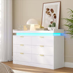 knoworld 6 Drawer Dresser for Bedroom, White Dresser with LED Lights and Power Outlet, Large Wooden Dressers Modern Chest of Drawers, Double Wide 6 Drawer Dressers for Bedroom, Entryway, Hallway by KNOWORLD