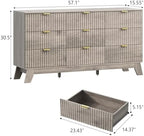 Wodeer 9 Drawer Fluted Dresser for Bedroom, Mid Century Modern Wooden Dresser with 9 Drawers, Dressers & Chests of Drawers with Metal Handle, TV Stand & Storage Organizer for Entryway, Hallway, Oak - Image 2