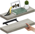 Ballucci Floating Shelves for Wall, 24" Wood Wall Shelf Set of 2, with Invisible Brackets for Bathroom, Living Room, Bedroom, Kitchen, Nursery, 8" Deep, Rustic Gray by Ballucci
