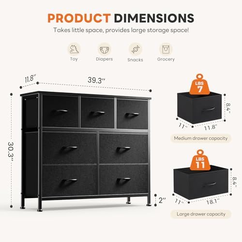 Sweetcrispy 7 Drawer Fabric Dresser for Bedroom Storage with Bins, Black - Image 3