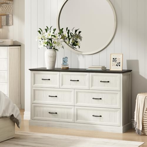 Farmhouse 7 Drawer Dresser for Bedroom, 55" White Dresser with TV Stand - Image 5