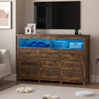 Wodeer 9 Drawer Dresser for Bedroom with LED Lights, Charging Station, Wood Chest of Drawers with Metal Handles, Modern TV Stand & Storage Organizer for Living Room, Hallway, Brown - Image 3