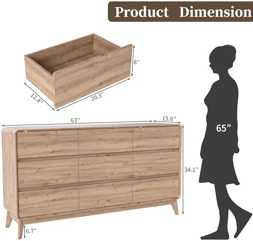 9 Drawer Mid Century Modern Dresser for Bedroom Chest of Drawers for Closet - Image 2