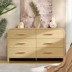 Curved 6-Drawer Dresser for Bedroom, 54" Wide Modern Chest of Drawers, Vanity Desk TV Stand for Living Room, Closet Storage Drawers Organizer Furniture, Nursery, Hallway, Natural Oak - Image 6