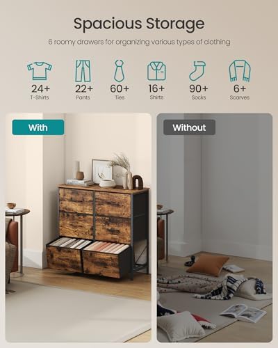 SONGMICS Dresser for Bedroom, Tall Dresser with 6 Fabric Drawers - Image 4