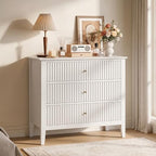 RoyalCraft White Fluted 3 Drawer Dresser, 32 inch Wide Dresser Nightstand for Bedroom, Modern Wood Chest of Drawers, Large Painted Nightstand with 3 Drawers for Closet, Hallway, Entryway by Bringyoubetterlife