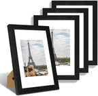 Hongkee 8x12 Picture Frame Set of 4, Made of Glass and Rustic Black Wooden Frame - Display 6x8 Picture with Mat or 8 x 12Poster Without Mat, 8 by 12 Photo for Wall or Tabletop by Hongkee