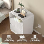 BORNOON Dresser with 2 Drawers and Charging Station, Fluted Bedside Table with Round Curved Corner, Hidden Handles, 2 AC Outlets and 2 USB Ports, Modern Wood End Table with Open Shelf for Bedroom - Image 4