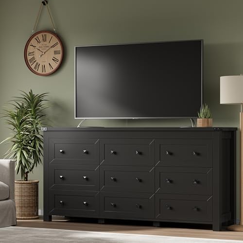 BORNOON 9-Drawer Dresser, Modern Wooden Storage Chest of Drawers, Dresser TV Stand, Wood Drawer Organizer with Metal Handles for Bedroom, Living Room, Hallway - Image 5