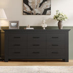 9 Drawer Dresser for Bedroom, Wood Triple Wide Dressers with Metal Handle, Dresser Chests of Drawers, Vintage Design Storage Chest Cabinet and Organizer Drawers for Closet, Hallway, Entryway, Black - Image 5