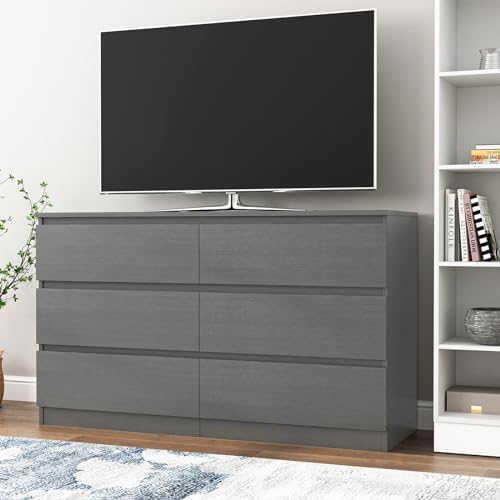 VERYKE Grey 6 Drawer Dresser for Bedroom,Chest of Drawers with No-Handle Design for Closet,Modern Wood Dresser Bedroom Storage Furniture - Image 5