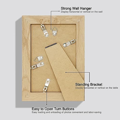 Hongkee 5x7 Picture Frame Set of 4, Made of Real Glass and Natural Oak Wooden Frame, 5 by 7 Photo for Wall or Tabletop - Display Picture 4x6 with Mat or 5x7 Without Mat - Image 3