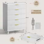 Wood Tall 5 Drawers Dresser, 27.6" W Fluted Modern Dressers for Bedroom - Image 2