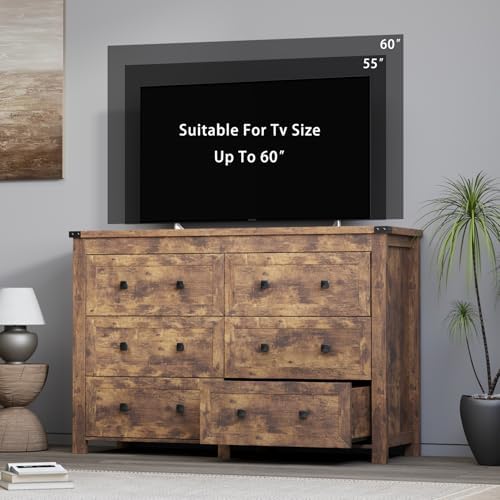 Wodeer 6 Drawer Dresser for Bedroom, Brown Modern Dressers & Chests of Drawers with Metal Handles, Closet Storage Dresser, Storage Cabinet and Organizer with Drawers - Image 6