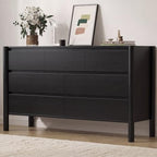 CHUWELL 51.1" Wide Black 7 Drawer Dresser for Bedroom with Solid Wood Legs - Image 7