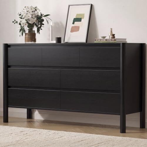 CHUWELL 51.1" Wide Black 7 Drawer Dresser for Bedroom with Solid Wood Legs - Image 7