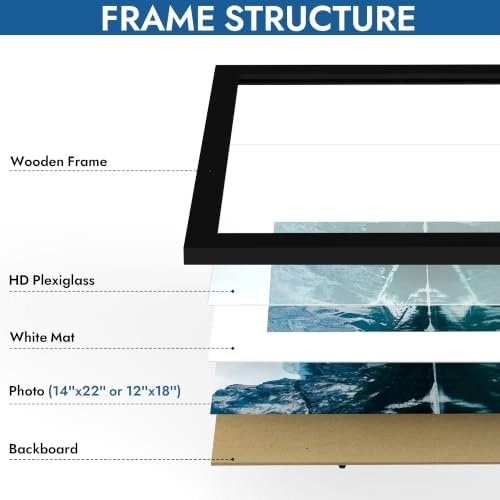 Hongkee 14x22 Picture Frame Set of 4, 14 x 22 Black Wood Style(Mat 12x18) - Image 4