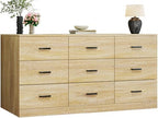 HUAHUU 9 Drawer Dresser for Bedroom, 60'' Long Mid Century Modern Dressers TV Stand, Wood Vintage Chests of Drawers, Large Storage Organizer for Bedroom, Closet, Entryway, Natural Oak by HUAHUU