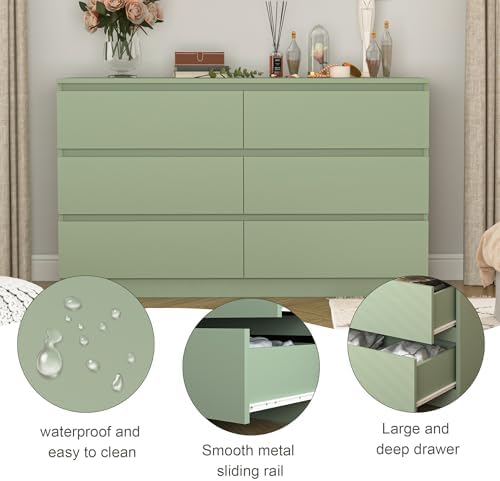 Green Dresser for Bedroom, Modern Large 6 Drawer Dresser with Deep Drawer,Wide Storage Chest of Drawers,TV Stand for Living Room - Image 4