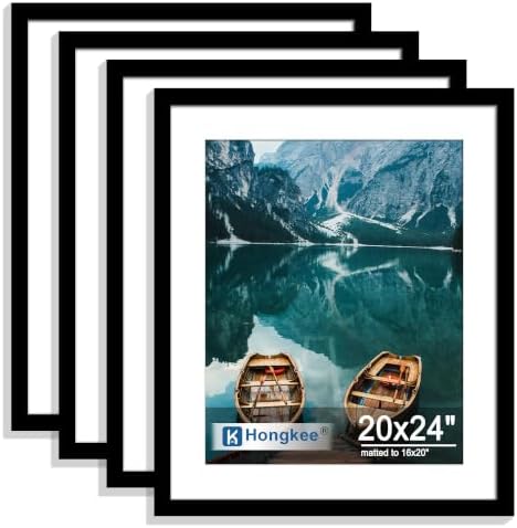 Hongkee 20x24 Picture Frame Set of 4, 20 x 24 Black Wood Style(Mat 16x20) by Hongkee