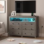 Wodeer Grey Dresser 6 Drawer Dressers for Bedroom with LED Lights, Charging Station, Wood Chest of Drawers with Metal Handles, Modern TV Stand Storage Cabinet for Living Room, Hallway, Entryway, Gray by WODEER