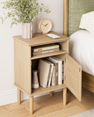 Nightstand, Boho Night Stand with 1 Drawer, Modern Side Accent Table with Open Shelf, Wooden Top Bedside End Table for Bedroom, Living Room, Natural - Image 4