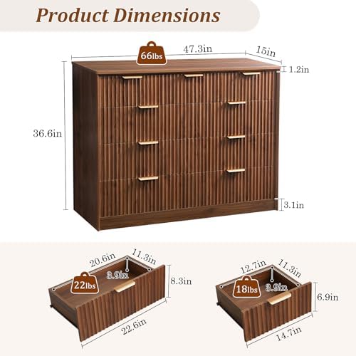 LYNCOHOME Fluted Tall Dresser for Bedroom, 9 Drawer Chest of Drawers,Walnut - Image 2