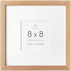 8x8 Picture Frame, Solid Oak Wood 8x8 photo Frame with Mat to 4x4 by TumblerHome