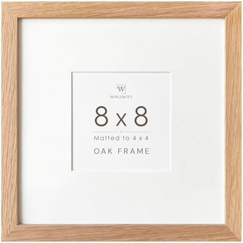 8x8 Picture Frame, Solid Oak Wood 8x8 photo Frame with Mat to 4x4 by TumblerHome